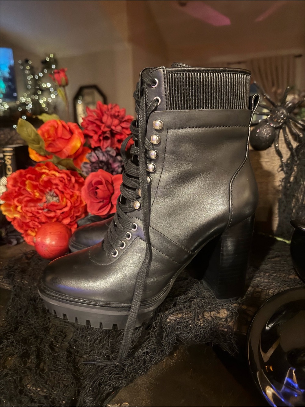 Vince Camuto Black Lace-Up Platform Ankle Boots